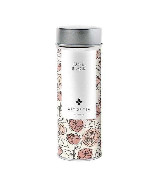 Art of Tea Rose Black Tea 2.5oz Loose Leaf Tin, Premium Floral Black Tea with Rose Petals, Aromatic Full Bodied Black Loose Leaf Tea, Smooth Caffeinated Hot or Iced Tea