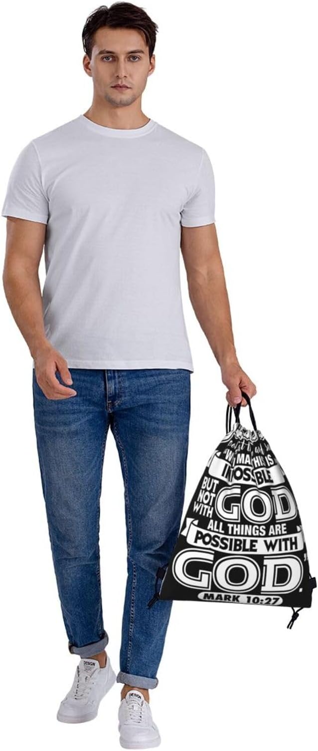 with God All Things are Possible Christian Faith Drawstring Backpack Bag Large Gym Sackpack Yoga Packet