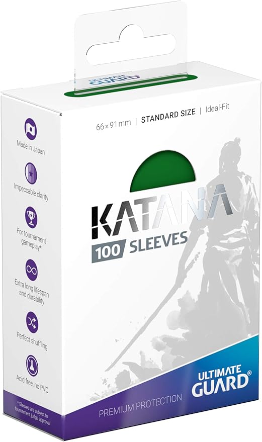Ultimate Guard Katana Card Sleeves: 100 Standard Size TCG Sleeves, 66 x 91mm, Green Back, Tournament Quality, No PVC & Acid-Free, High Clarity