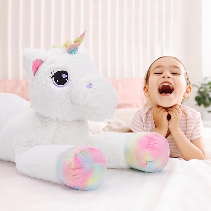 Tezituor 43in Giant Unicorn Plush Toys,Big White Unicorn Stuffed Animals,Lovely Birthday Decorations for Children,Great Unicorns Gifts for Girls on Christmas or Childred's Day.