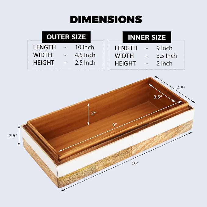 Handicrafts Home White Decorative Storage Box with Lid Wooden Coffee Table Storage Box Decorative Box Organizer for Living Room Home Decor – Resin Inlay Patisserie Adorn Collection- 10x4.5x2.5