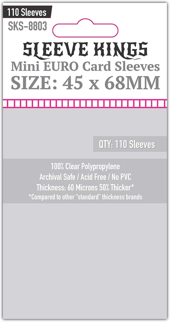 Sleeve Kings Mini Euro Card Sleeves 45 x 68 mm – 110 Pack, Extra Clear 60 Micron Polypropylene, Acid-Free, PVC-Free – SKS-8803