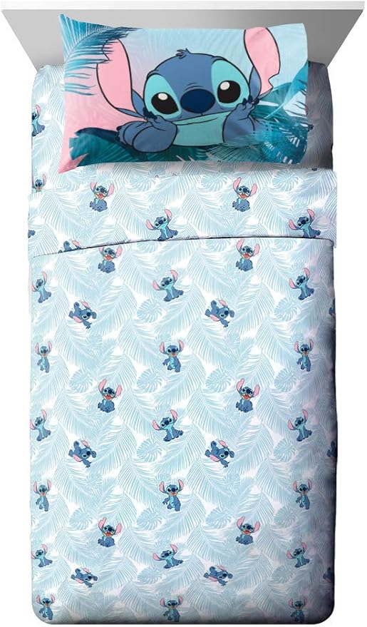 Jay Franco Kids Sheet Set with Fitted, Flat Sheets & Pillow Cover - Ultra-Soft Bedding with Pillowcase for Room Decor, Teal - Lilo & Stitch, 4 Piece Full