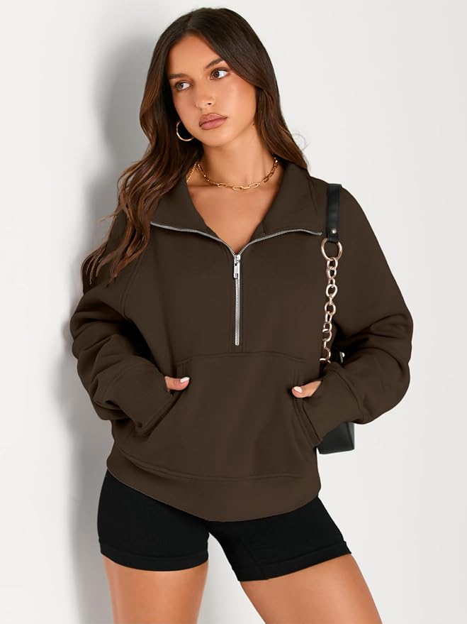 AUTOMET Womens Sweatshirts Half Zip Fleece Pullover Fall Outfits | Fall Fashion Clothes 2026,Cropped Sweatshirts,Cute Y2k Tops,Quarter Zipper Sweater,Winter Loungwear Outfits