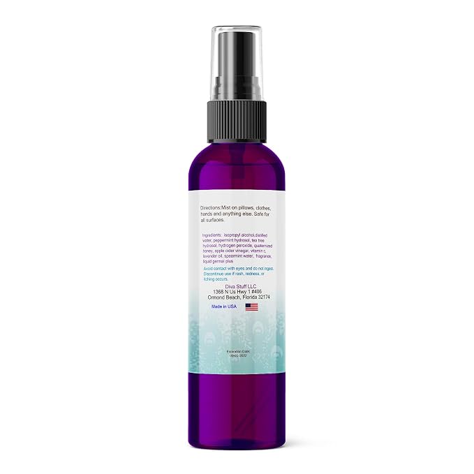 Diva Stuff Travelers Mist – Promotes Clear Skin & Protects from Acne-Causing Funk, Cleans Pillows, Hands, and Sheets – Aromatherapy Spray for Relaxation and Sleep, Made in USA (Stress Relief, 4 oz)
