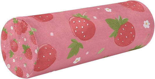 Neck Roll Pillow Bolster Pillows Round Health Memory Foam Long Cervical Cylinder Body Removable Washable Cover Bed Legs Back Yoga Pink Strawberry