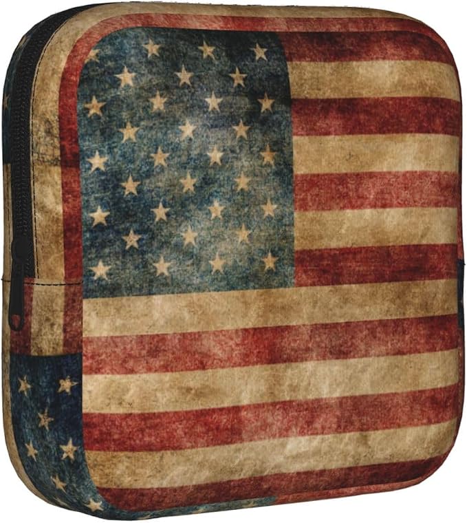 American Flag Patriotic Period Bag For Women,Portable Sanitary Napkin Period Pad Pouch For Purse, Small Make Up Bags