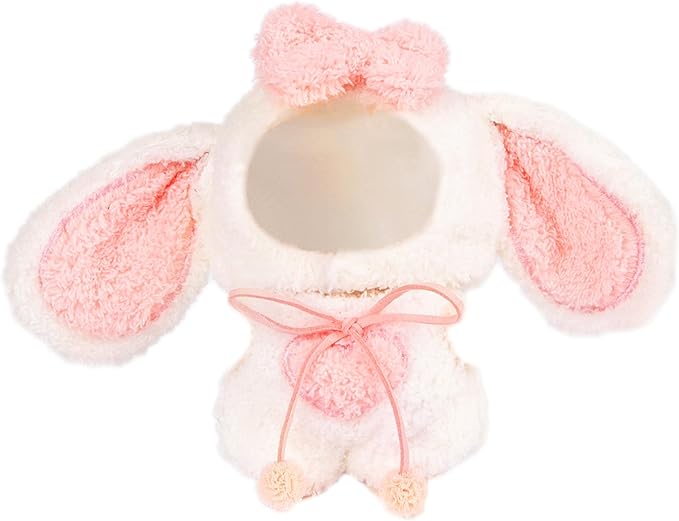 Plush Doll Clothes for Labubu - Cute Animal 17cm Doll Clothing, Premium Doll Accessories Clothes for Collectors or Display - Kawaii Big Eared Bunny Costume (No Dolls)