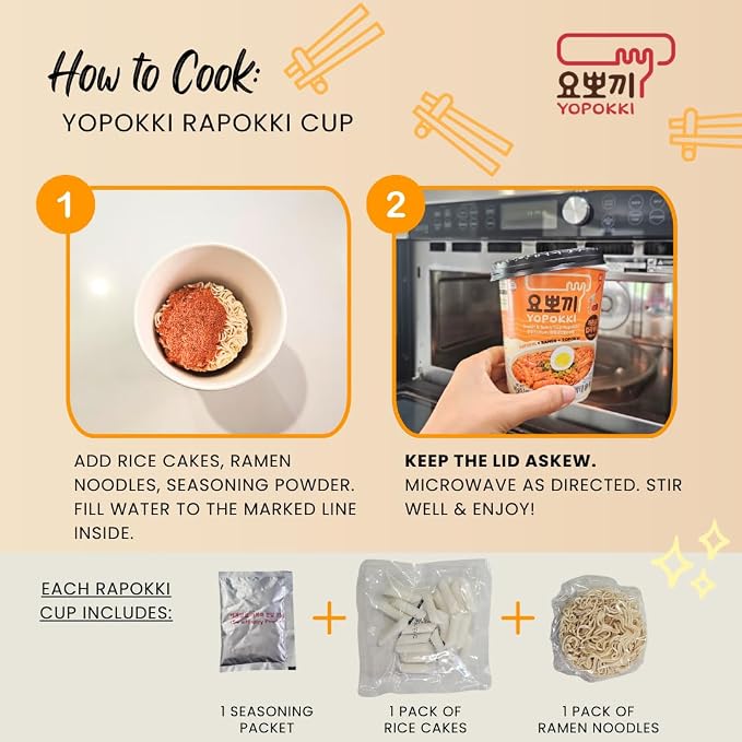 Yopokki Instant Rabokki Cup – Korean Tteokbokki Rice Cakes with Ramen Noodles, Quick & Easy Korean Street Food, Asian Snacks for College Dorms (2 count, CHEEZE)