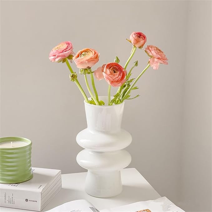 JSPYFITS Modern Glass Vases, 7.87" Tall Four-Layer Glass Vase Bubble Flower Vases Decorative for Home Décor, Decorative White Glasses Table Vase for Wedding Housewarming Gift