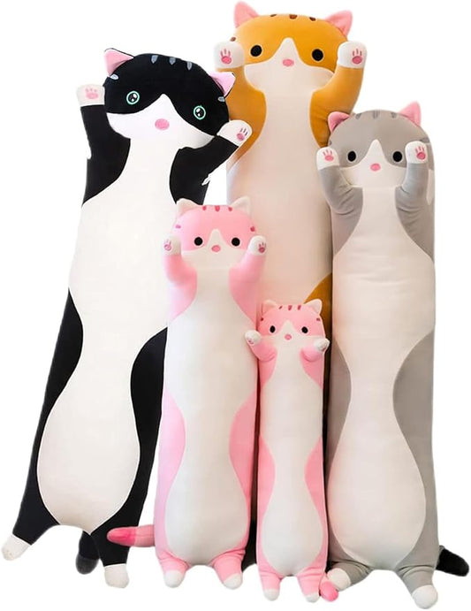 Long Cat Plush Pillow Soft Cat Hugging Pillow Stuffed Animal Pillow Cute Kitty Sleeping Throw Pillow Gift for Kids(50cm/19.68inch,Black