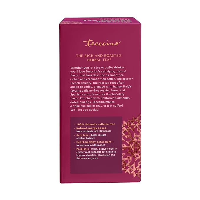 Teeccino Vanilla Nut Herbal Tea, 25 Tea Bags - Rich & Roasted Herbal Tea That’s Caffeine Free & Prebiotic for Natural Energy, 3X more Herbs, Acid Free, Great Hot or Iced