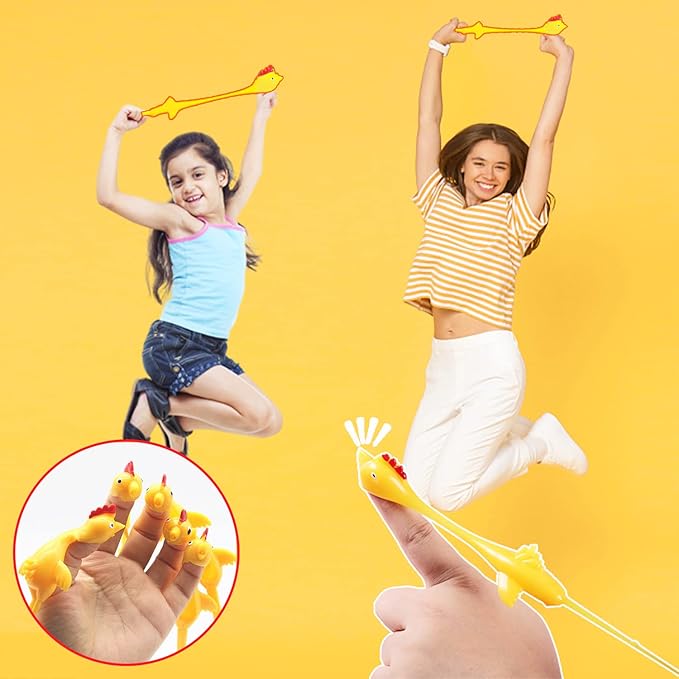 50 Pack Finger Slingshot Chicken Rubber,Flick Stretchable Chicken Toys,Flying Stretchy Chicken Fingers for Birthday Party Favor,Halloween,School Thanksgiving Activity(Yellow),Target NOT Included