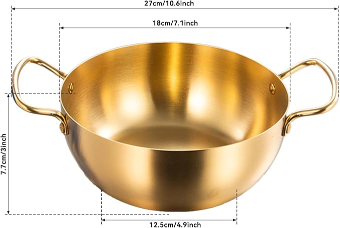 Korea Ramen Pot, Stainless Steel Ramen Cooking Pot with Double Handle Stovetop Ramen Cooker for Soup Noodle Pasta, Induction Compatible (Gold)
