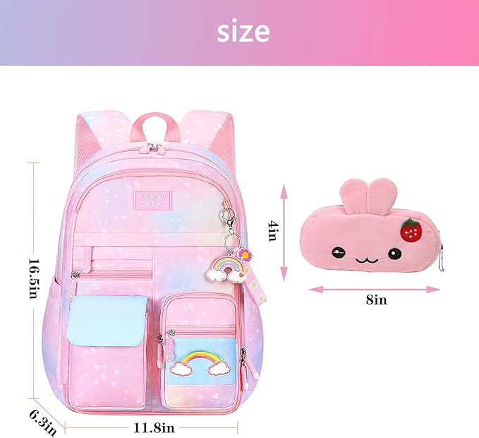 Pink Kawaii Backpack Starry Rainbow Bookbag Cute Large Capacity Backpack Multifunction Fashion Casual Laptop Travel Bag For Girl (Pink-17inch)