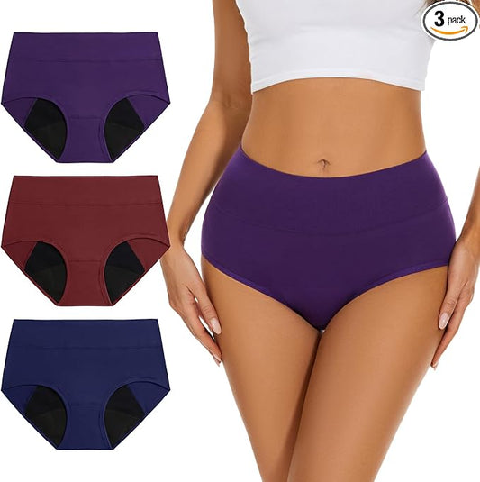 Allbase Incontinence Underwear for Women High Absorbency Period Panties Ladies Leakproof Protective Menstrual Postpartum Bladder Control Washable Cotton Briefs Multipack