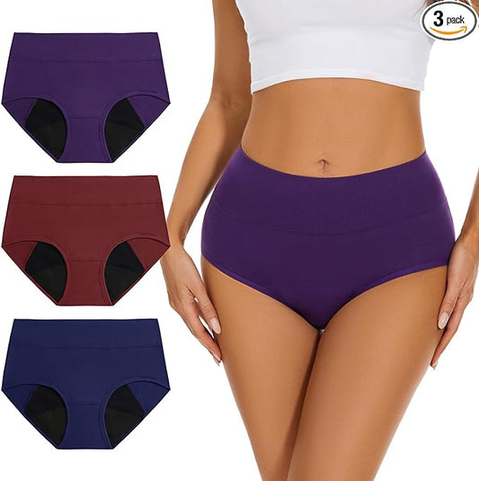 Allbase Incontinence Underwear for Women High Absorbency Period Panties Ladies Leakproof Protective Menstrual Postpartum Bladder Control Washable Cotton Briefs Multipack