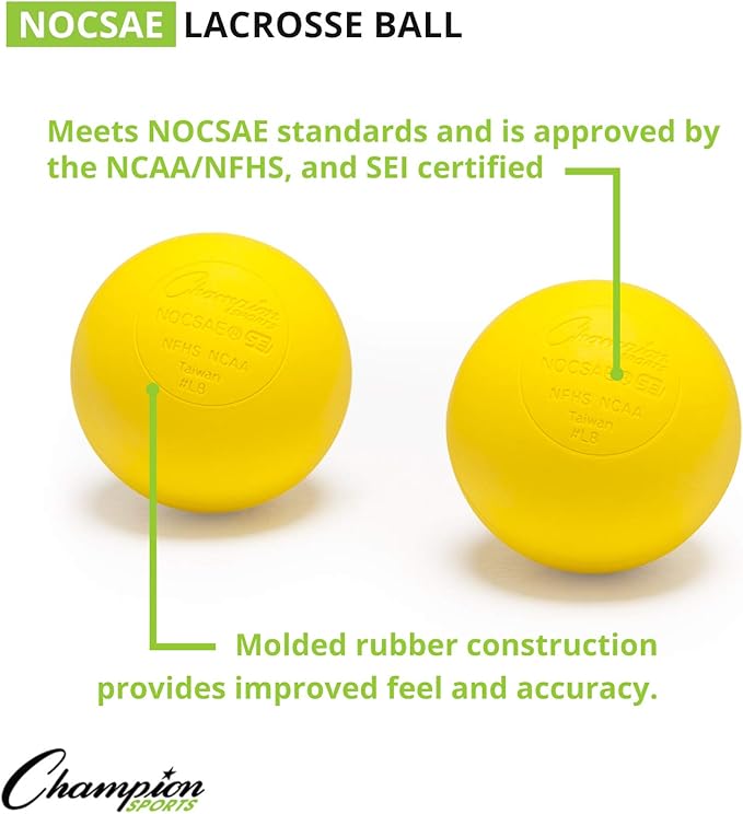 Champion Sports Lacrosse Balls Bucket - 36 Count NCAA & NFHS Certified Regulation Training & Game Balls - Yellow