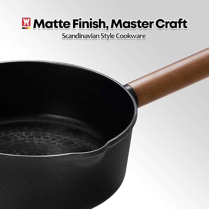 WAGENSTEIGER Aluminum Saucepan with Titanium Coated Non-Stick Surface, 7-Layer Coating With Zelkova Wooden Handle, For Professional Chef & Home Cook, Made in Korea (14.76" L x 8.46" W x 3.15" H)
