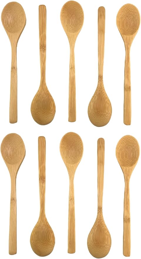 JapanBargain, 10-Piece Bamboo Dinner Spoons Set, 8-Inch Reusable Wooden Spoons for Kids, Appetizer, Dessert, Ice Cream, Yogurt, Fruit, Snack, Condiment, Eco-Friendly Flatware for Family Use