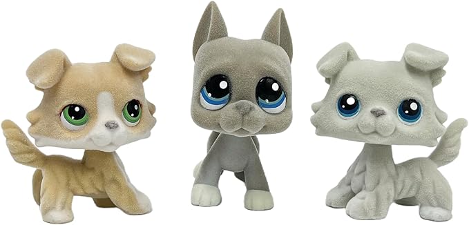 3pcs/Set Custom Flocked Pet Shop Toys Short Hair Cat Kitten Collie Great Dane Cocker Spaniel Dachshund Puppy Dog OOAK Compatible with LPS (#272 and 184 and 363)