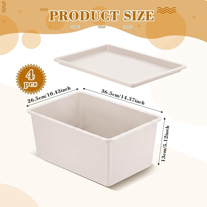 4 Pcs Storage Bins with Lids Plastic Stackable Containers for Classroom Room Organizing Shelves Christmas Ornament Box Baskets(Beige,Large)