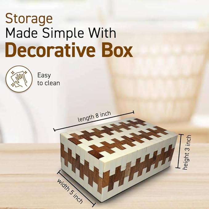 Perilla Home ﻿Home Decor Decorative Storage Wooden Box Small Wooden Organizer Tool Stash Card Craft Trinket Memory Keepsake Jewelry Box for Men and Women, Ticino, Gifts For All, Off White & Brown