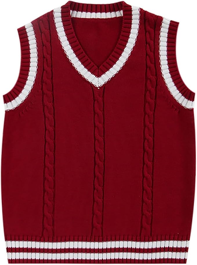 jinghuiyue Women’s V Neck Sweater Vest School Uniform Solid Color Sleeveless Knit Sweaters Pullover Tank Tops