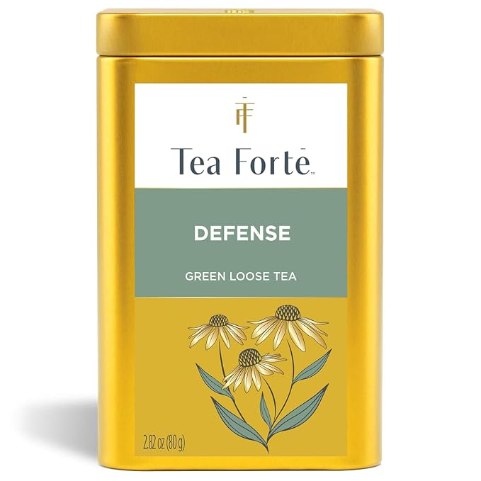 Tea Forte Defense Premium Loose Leaf Caffeinated Green Tea Blend Canister, Makes 35-50 Cups