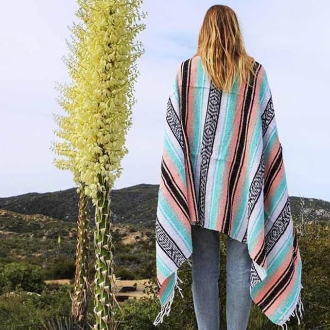 Open Road Goods Bulk Falsa Blankets - Handwoven Authentic Mexican Falsa - Great for Weddings, Yoga, Beach, Picnics, or Mexican Throw! (Mint/Peach, 7 Pack)