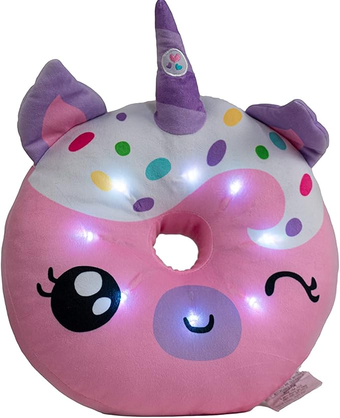 Light Up Pillow for Kids, Plush Led Night Light for Boys and Girls, Oeko TEX Certified, Toddler’s Light Up Sleeping Toy, Unicorn Donut, Pink