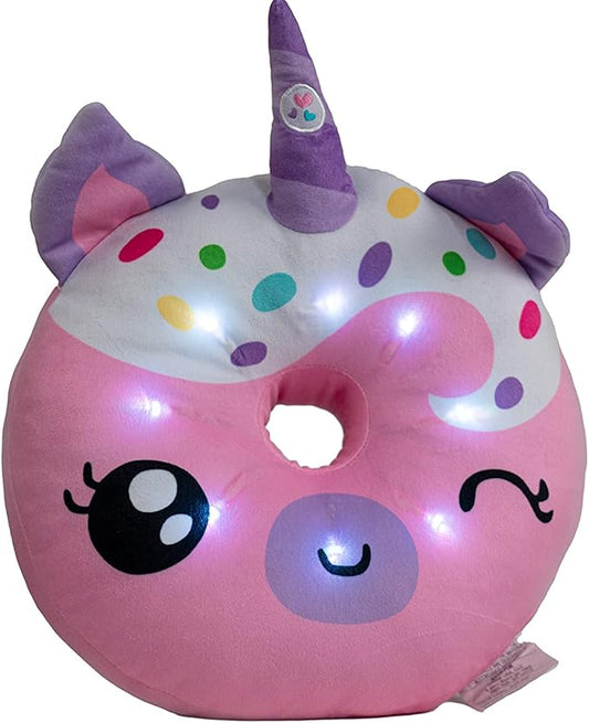 Light Up Pillow for Kids, Plush Led Night Light for Boys and Girls, Oeko TEX Certified, Toddler’s Light Up Sleeping Toy, Unicorn Donut, Pink