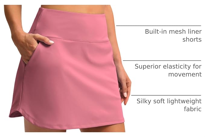 16'' Skorts for Women with 4 Pockets Athletic Tennis Golf Skirt | Built-in Shorts, High Waisted, Stretchy, A Line, Casual, Pickleball, Skort