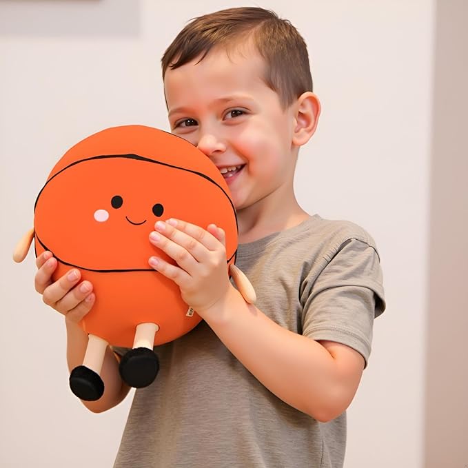 11 Inch Big Creative 3D Simulation Basketball Pillow,Fluffy Cars Pillow Basketballs Toy Outdoor Cushions for Ball Owners,Clever Boy's and Girl's Room Decor