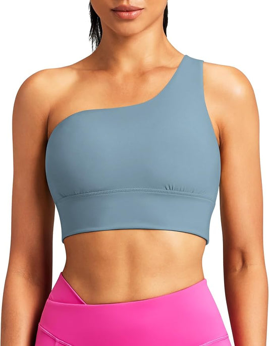Queenie Ke Womens One Shoulder Sports Bra Left Side Strap Yoga Bras Gym Training Workout Crop Tops