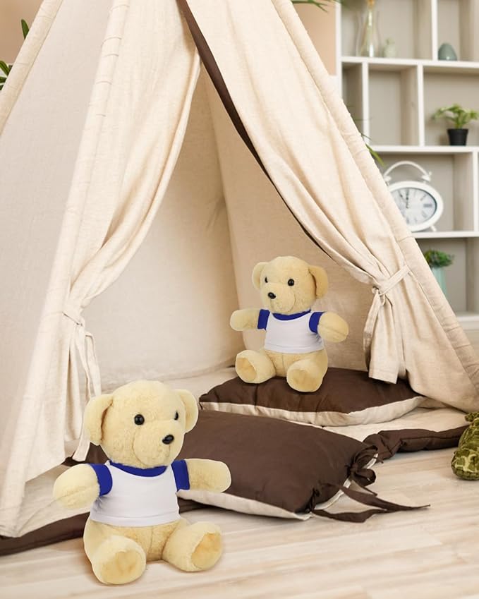 4 PCS Stuffed Bear Basic T Shirt Clothes for 10-12Inch, T Shirt Classic Crew Neck Bear, Cute Tiny Clothes DIY Bear Toy (10-12 Inch,White+Bule)