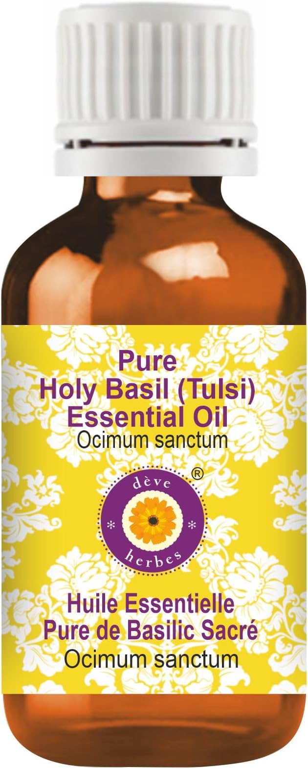 Deve Herbes Pure Holy Basil (Tulsi) Essential Oil (Ocimum Sanctum) Steam Distilled 30ml (1 oz)
