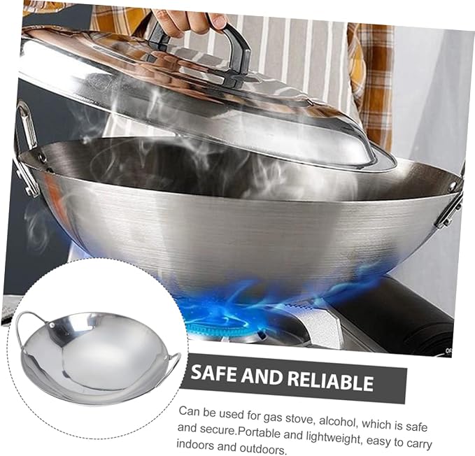 Angoily Stainless Steel Griddle Non Stick Stir Fry Pan Cooking Pan Steaming Pot Saute Pan Asian Wok Steel Wok Frying Pan Hot Pot Oven Stainless Wok Cooking Pot Metal South Korea Work Mini