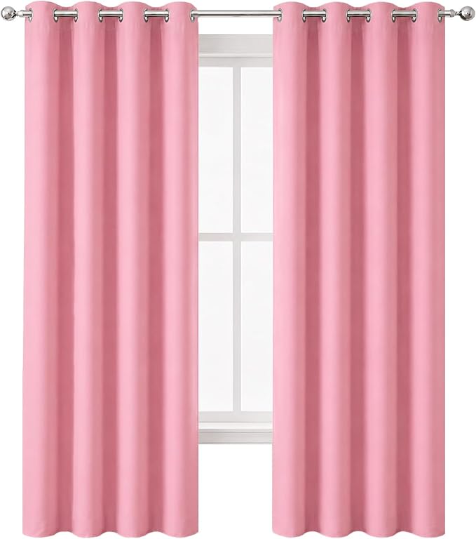 LEMOMO Pink Thermal Blackout Curtains/52 x 108 Inch/Set of 2 Panels Room Darkening Curtains for Bedroom