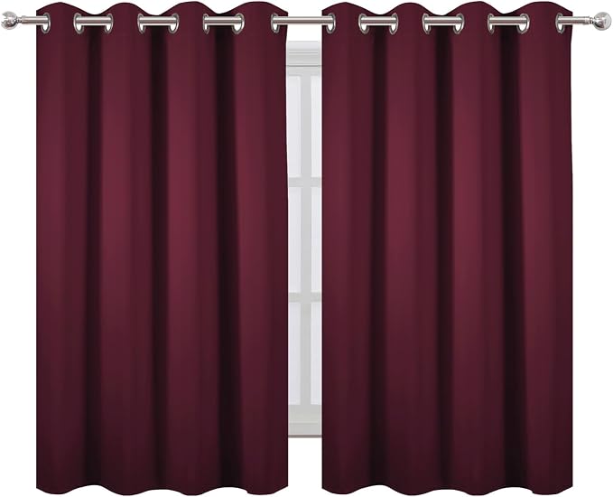 LEMOMO Blackout Curtains 66 x 54 Inch Long Burgundy Red Curtains Set of 2 Panels Room Darkening Curtains for Bedroom and Living Room