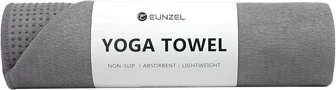 Eunzel Yoga Towel,Hot Yoga Mat Towel with Grip Dots Sweat Absorbent Non-Slip for Hot Yoga, Pilates and Workout 24" x72", Dark Gray