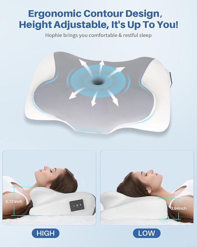 Hopihe Bluetooth Pillow, Sound Pillow for Tinnitus, Cervical Neck Pillow for Neck and Shoulder Pain Relief, APP Control White Noise Machine Butterfly Cooling Memory Foam Pillow for Side Back Sleeper