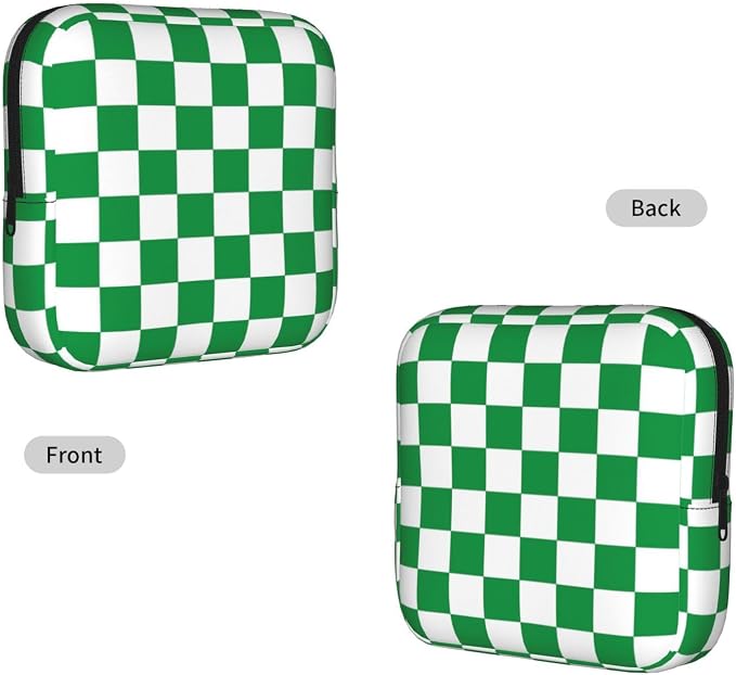 Green And White Checkered Checkerboard Square Grid Chess Board Chessboard Period Bag For Women,Portable Sanitary Napkin Period Pad Pouch For Purse, Small Make Up Bags