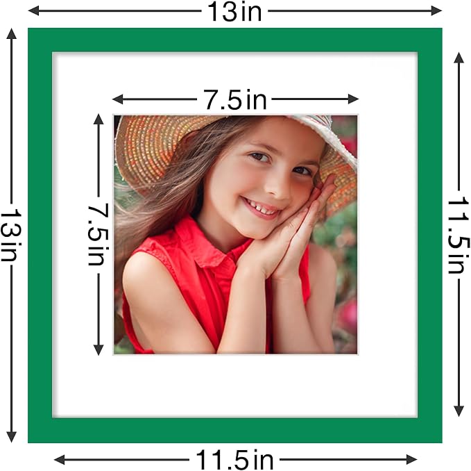 Vittanly 12x12 Picture Frames Set of 9 for Wall Mounting, Green | Display Pictures 8x8 with Mat or 12x12 without Mat for Wall Mounting, Square Photo Frames for Home Decor, Engineered Wood