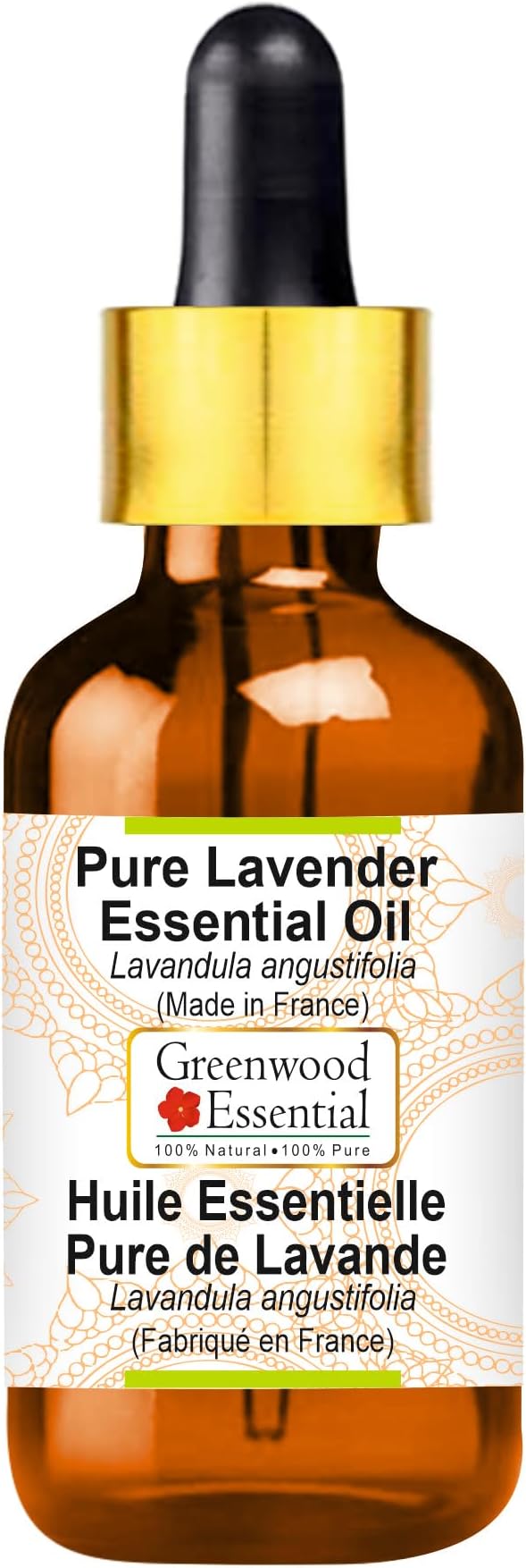 Greenwood Essential Pure Lavender Essential Oil (Lavandula angustifolia) (Made in France) with Glass Dropper Steam Distilled 50ml (1.69 oz)