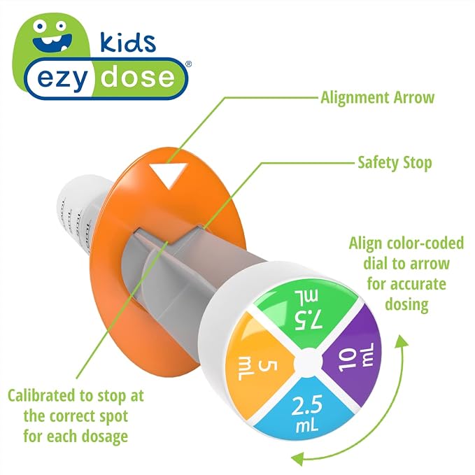 EZY DOSE Kids Baby Oral Syringe & Dispenser, True Easy Design for Liquid Medicine,Tylenol, Motrin, Easy to Administer, Accurate Dosing,10 mL/2 TSP Color Coded, BPA Free, Pack of 3