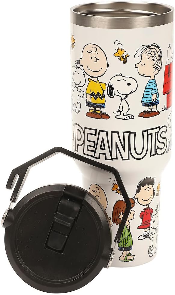 Bioworld Peanuts All-Over Character Print White 40 Oz Stainless Steel Water Bottle