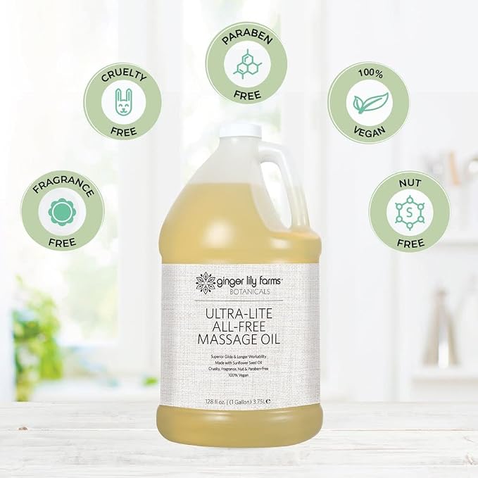 Ginger Lily Farms Botanicals Ultra-Lite All-Free Massage Oil, 100% Vegan & Cruelty Free, 1 Gallon