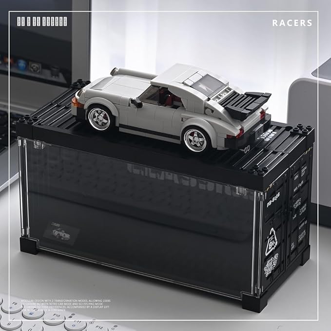 PB8816 1:32 Turbo Sports Car Buliding Blocks Set, 343 Pieces MOC Super Racing Model Kit with Display Container, Clamping Blocks Toy Gift for Adults