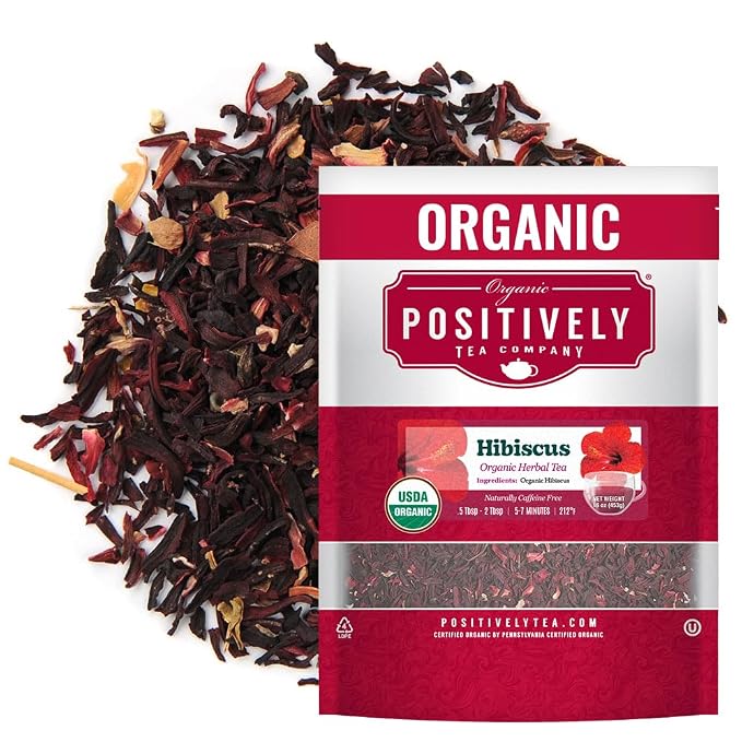 Organic Positively Tea Company, Hibiscus, Herbal Tea, Loose Leaf, 16 Ounce